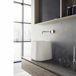 Lavabo Alto Quadrato di Design Moderno da Appoggio in Resina Bianca - Tulyp