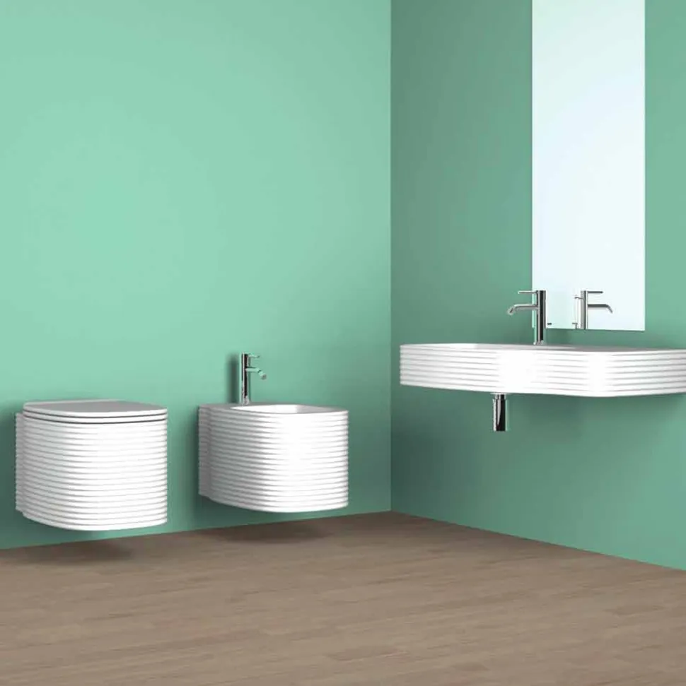 Lavabo a parete in ceramica moderno prodotto in Italia, Amleto
