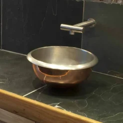 Lavabo appoggio design in rame vintage con finitura nickel satinato Pure
