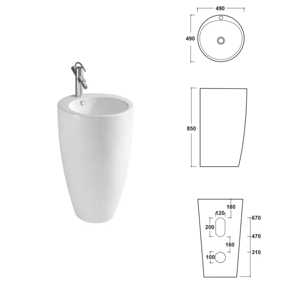 Lavabo a Terra Freestanding Tondo in Ceramica dal Design Moderno - Papavero