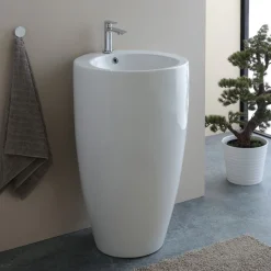 Lavabo a Terra Freestanding Tondo in Ceramica dal Design Moderno - Papavero