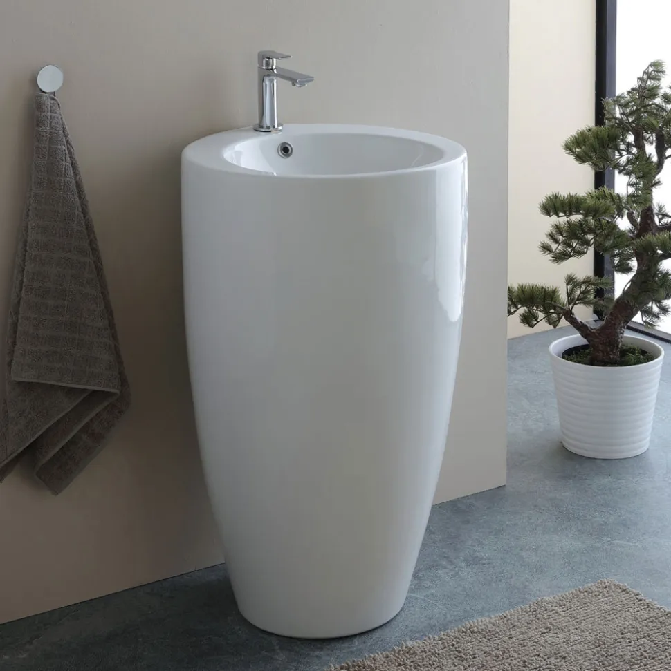 Lavabo a Terra Freestanding Tondo in Ceramica dal Design Moderno - Papavero