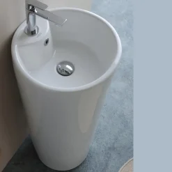 Lavabo a Terra Freestanding Tondo in Ceramica Bianca Moderna - Papavero