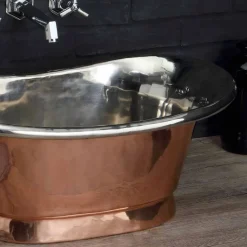 Lavabo bagno da appoggio in rame vintage con finitura in nickel lucido Calla