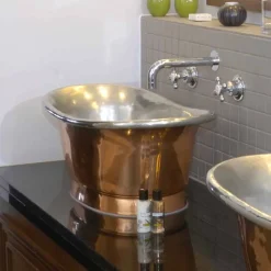 Lavabo bagno da appoggio in rame vintage con finitura in nickel lucido Calla