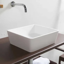 Lavabo Bagno da Appoggio in Solid Surface Bianco con Scarico Nascosto - Sider