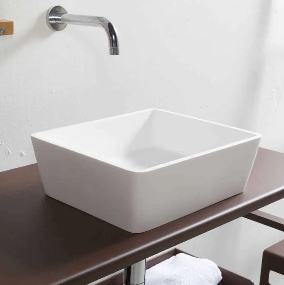 Lavabo Bagno da Appoggio in Solid Surface Bianco con Scarico Nascosto - Sider