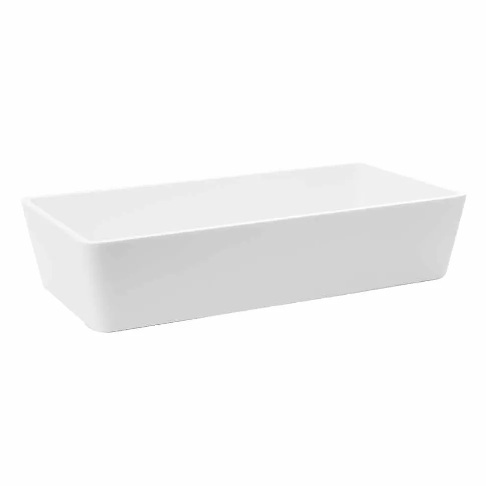 Lavabo Bagno da Appoggio Rettangolare in Solid Surface Finitura Bianca - Sider