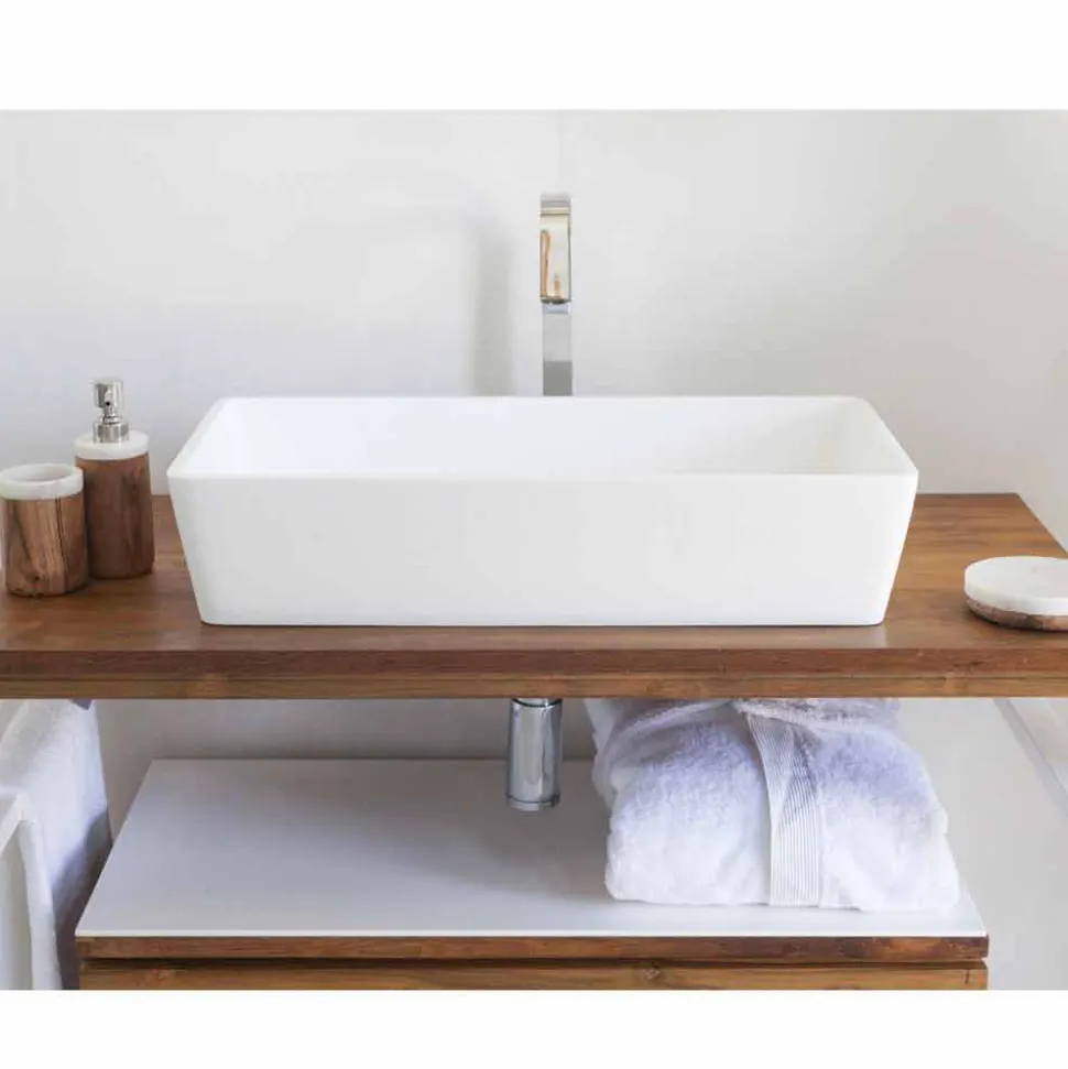Lavabo Bagno da Appoggio Rettangolare in Solid Surface Finitura Bianca - Sider