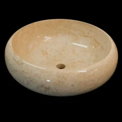 Lavabo bagno da appoggio tondo in pietra naturale bianca Layla