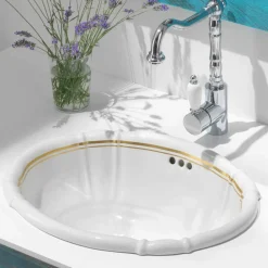 Lavabo bagno da incasso in porcellana e oro made in Italy, Santiago