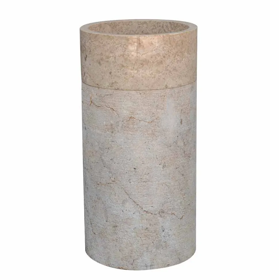 Lavabo Bagno Freestanding in Marmo Finitura Avorio Forma Cilindrica - Cremino