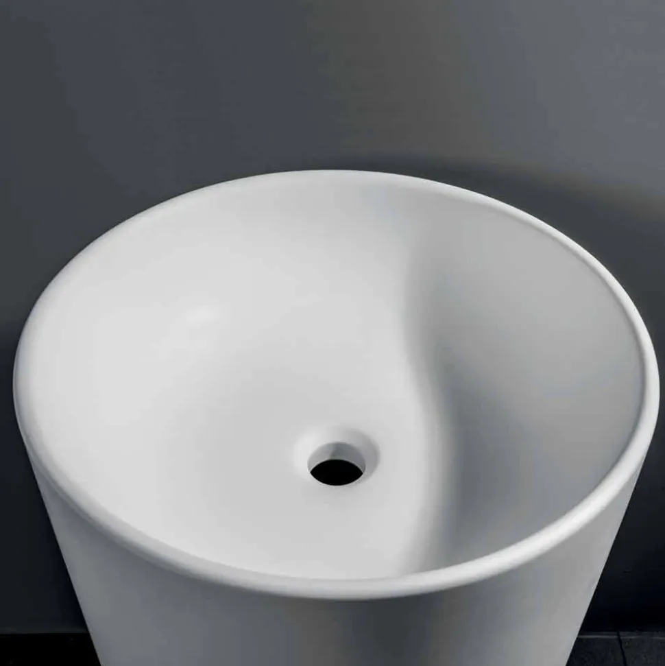 Lavabo Bagno Freestanding in Resina Bianca dalla Forma Cilindrica - Libertino