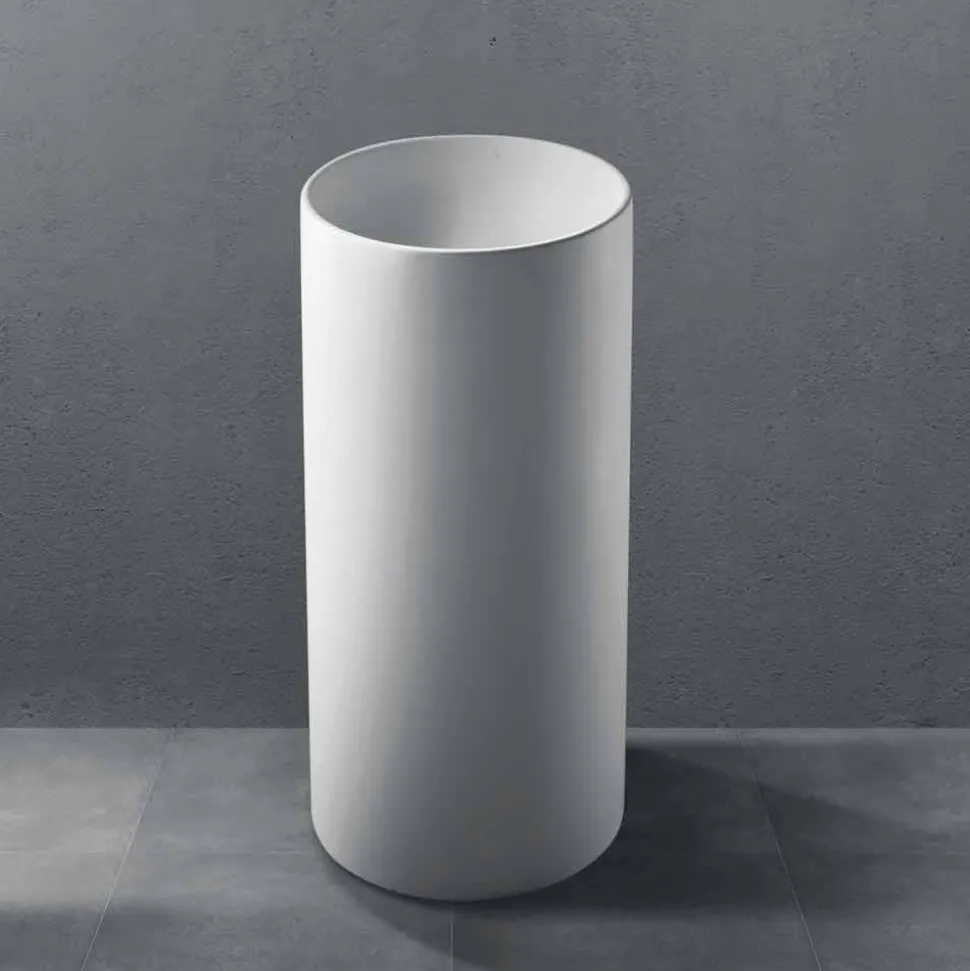 Lavabo Bagno Freestanding in Resina Bianca dalla Forma Cilindrica - Libertino