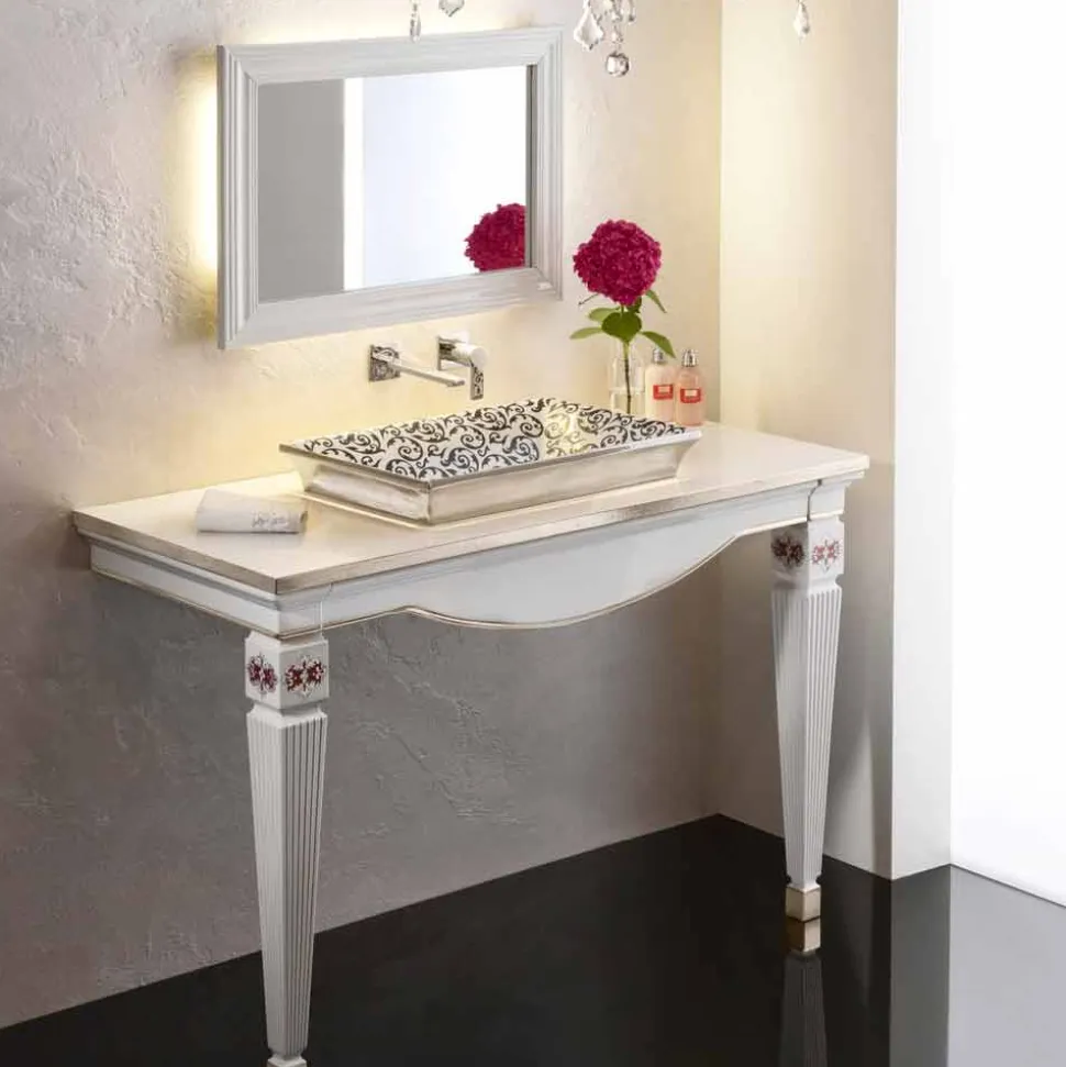 Lavabo bagno semincasso decorato a mano in fire clay made Italy, Guido