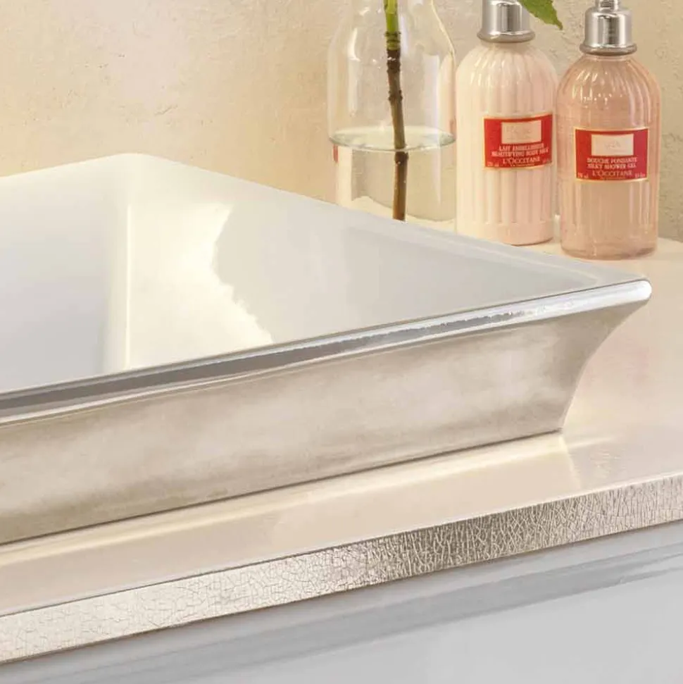 Lavabo bagno semincasso in fire clay e platino fatto in Italia, Guido