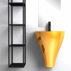 Lavabo bagno sospeso moderno in ceramica fatto in Italia, Fiorello