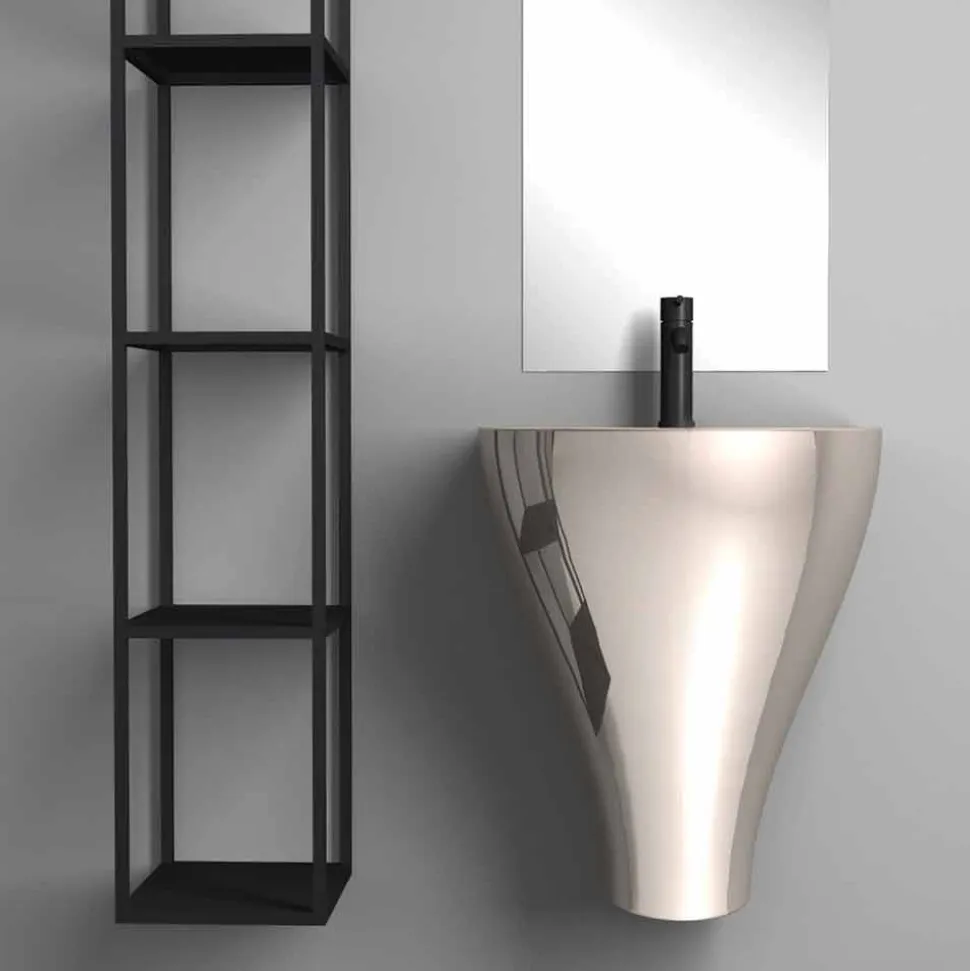 Lavabo bagno sospeso moderno in ceramica fatto in Italia, Fiorello