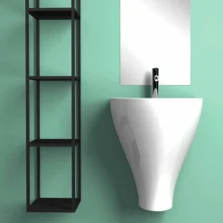 Lavabo bagno sospeso moderno in ceramica fatto in Italia, Fiorello