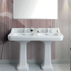 Lavabo Consolle a Colonna in Ceramica con Doppia Vasca L 125 cm - Wollie