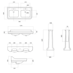 Lavabo Consolle a Colonna in Ceramica con Doppia Vasca L 125 cm - Wollie