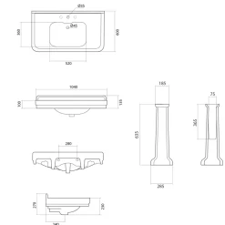 Lavabo Consolle a Colonna in Ceramica Lavorata a Mano L 104 cm - Wollie
