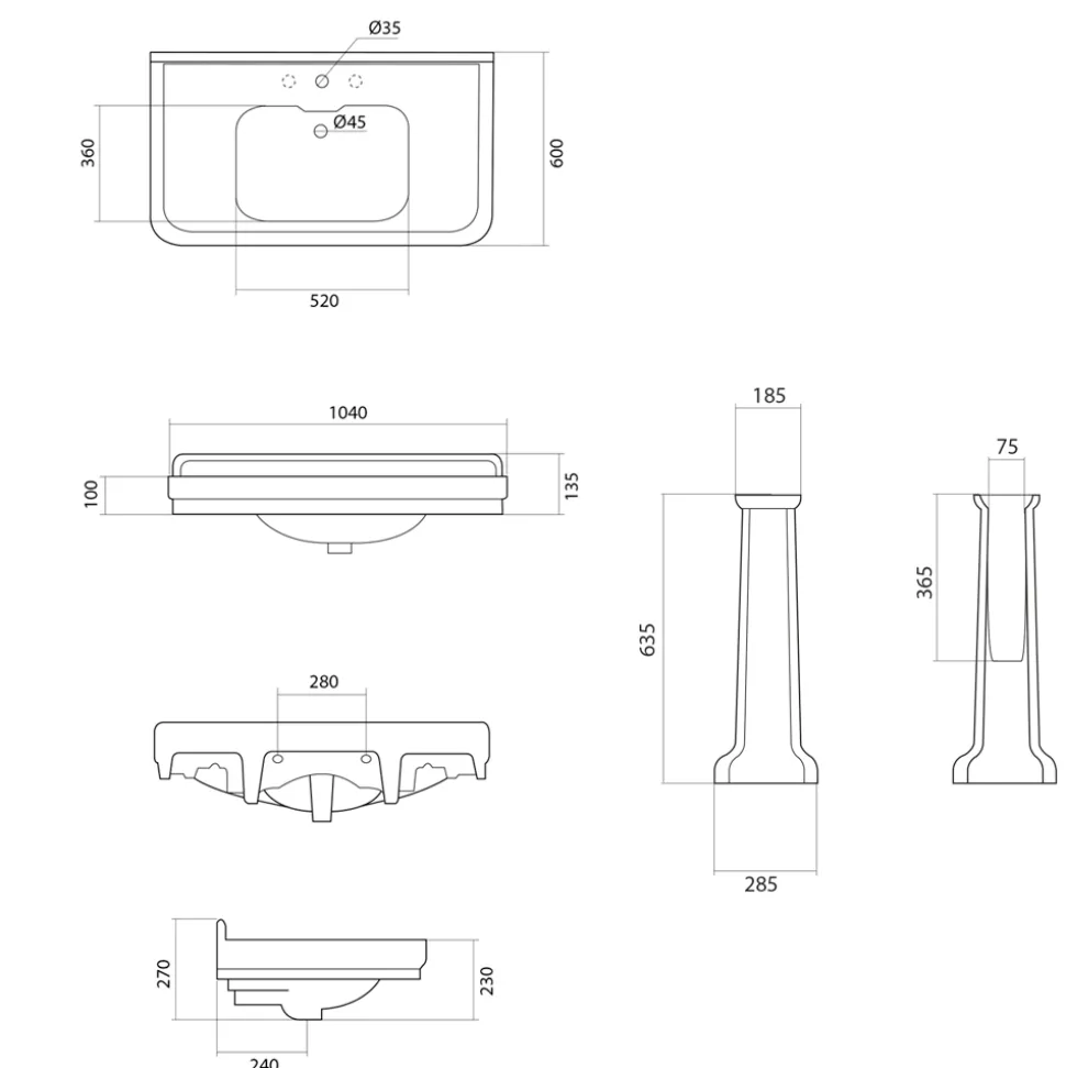 Lavabo Consolle a Colonna in Ceramica Lavorata a Mano L 104 cm - Wollie