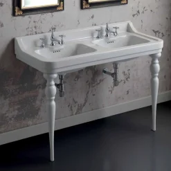 Lavabo consolle classico a doppia vasca in ceramica made Italy, Swami