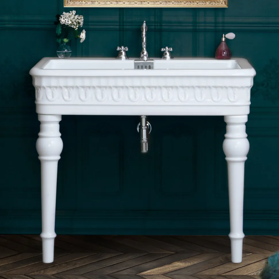 Lavabo Consolle Classico in Ceramica Lavorata a Mano L 100 cm - Areta