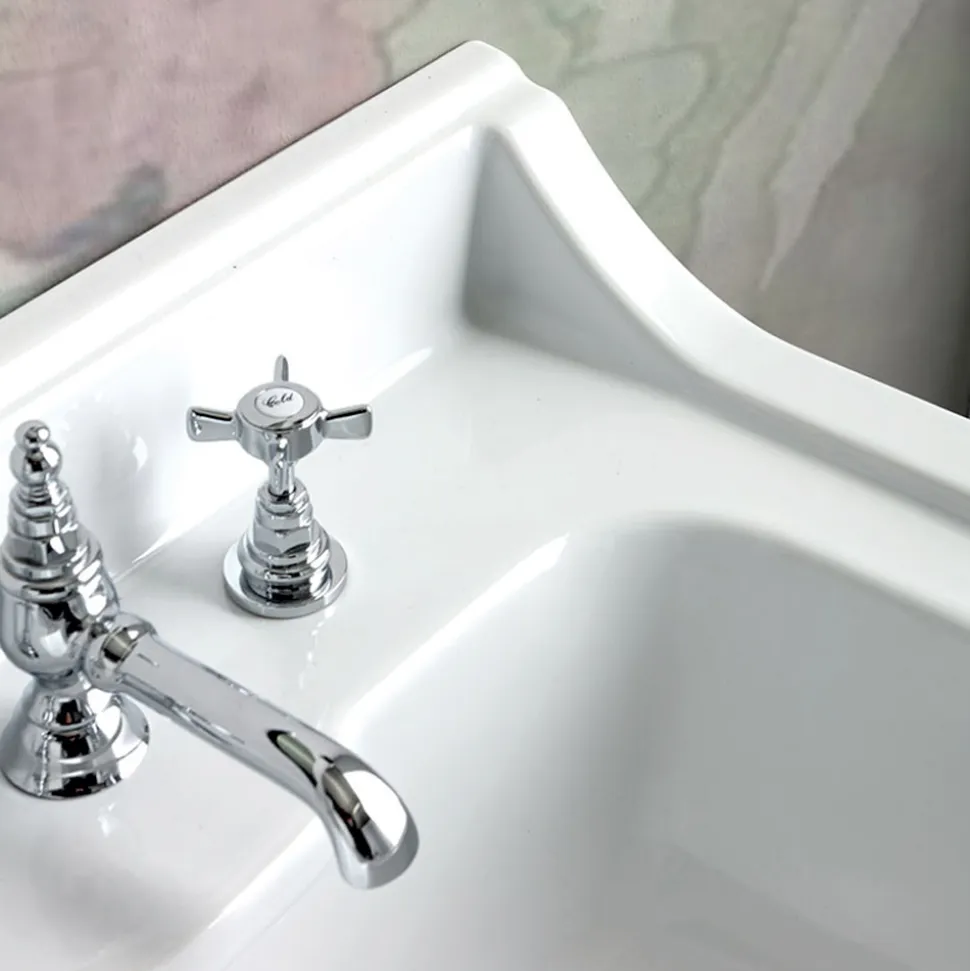 Lavabo Consolle in Ceramica Bianca con Doppia Vasca L 125 cm - Wollie