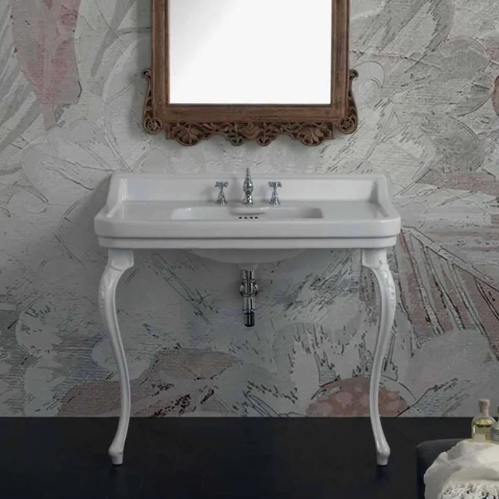 Lavabo consolle in ceramica bianco di design classico made Italy,Swami