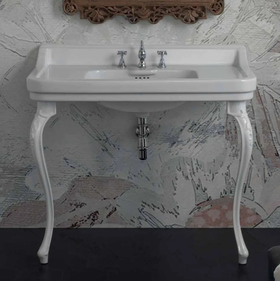 Lavabo consolle in ceramica bianco di design classico made Italy,Swami