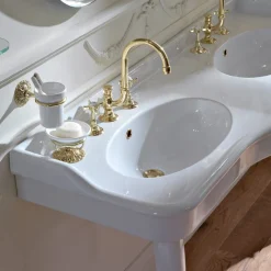 Lavabo Consolle Vintage Doppia Vasca e Piedi in Ceramica Made in Italy - Paulina