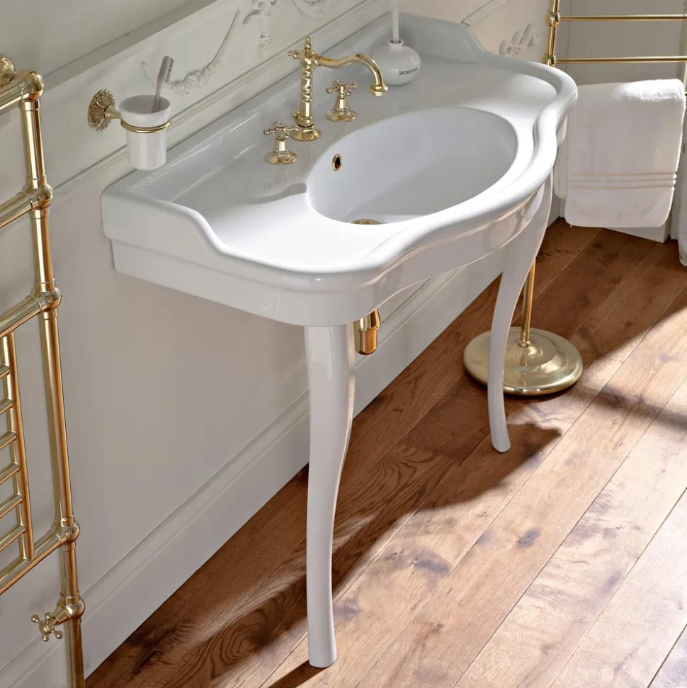 Lavabo Consolle Vintage Doppia Vasca e Piedi in Ceramica Made in Italy - Paulina