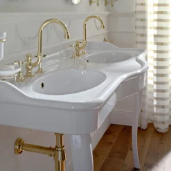 Lavabo Consolle Vintage Doppia Vasca e Piedi in Ceramica Made in Italy - Paulina