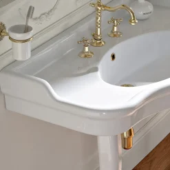 Lavabo Consolle Vintage Doppia Vasca e Piedi in Ceramica Made in Italy - Paulina