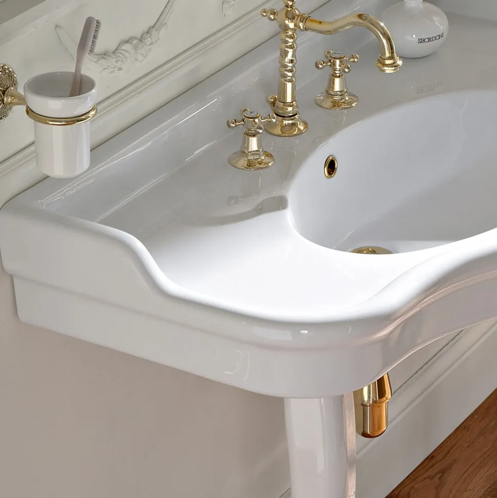 Lavabo Consolle Vintage Doppia Vasca e Piedi in Ceramica Made in Italy - Paulina