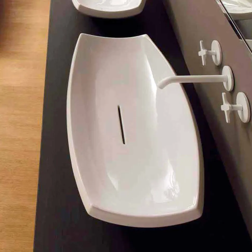 Lavabo da appoggio ceramica bianco di design moderno made Italy Laura