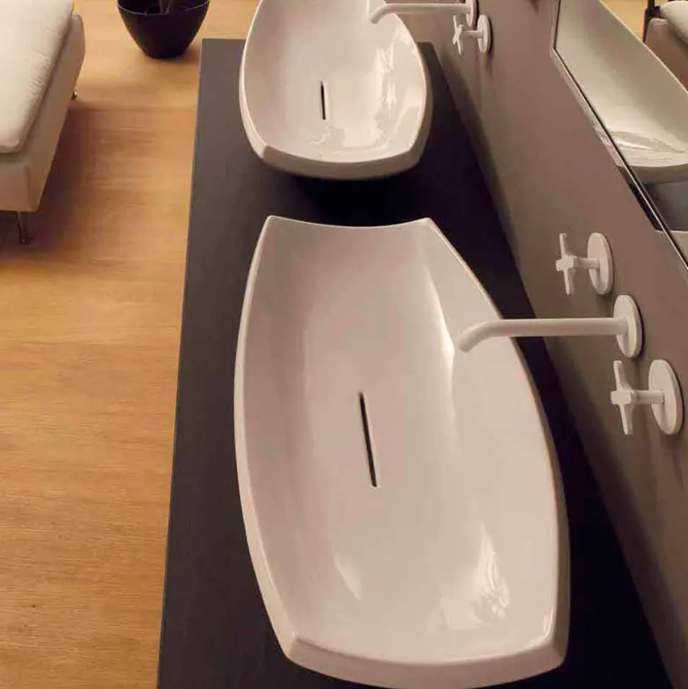 Lavabo da appoggio ceramica bianco di design moderno made Italy Laura