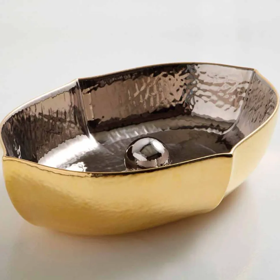 Lavabo da appoggio ceramica platino e oro di design made Italy Oscar