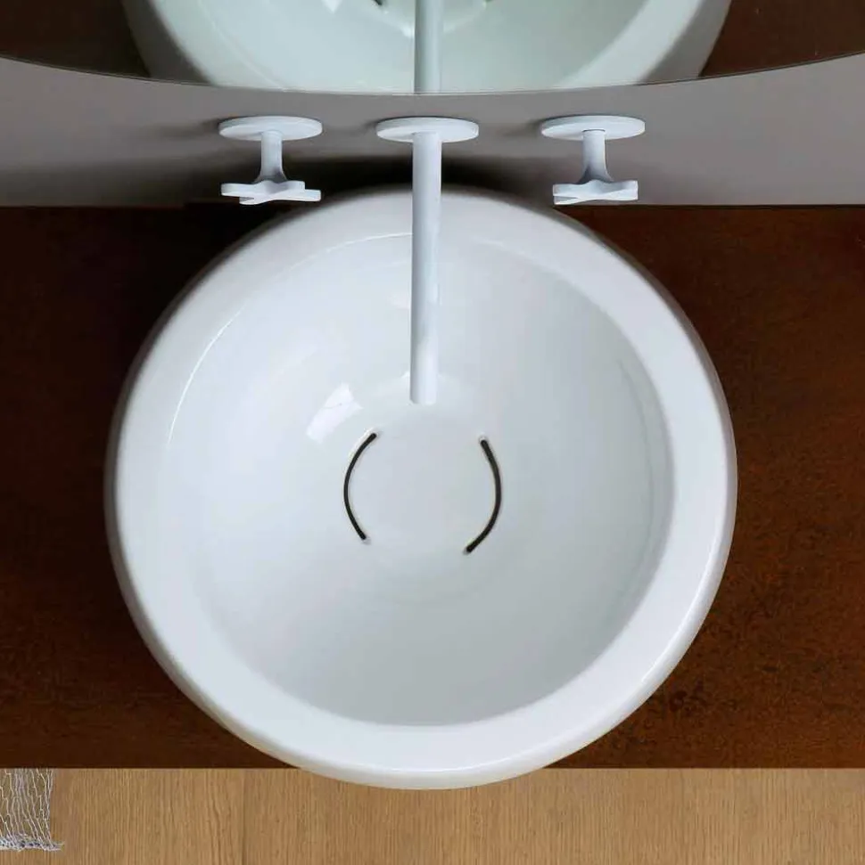 Lavabo da appoggio circolare di design in ceramica made in Italy Elisa