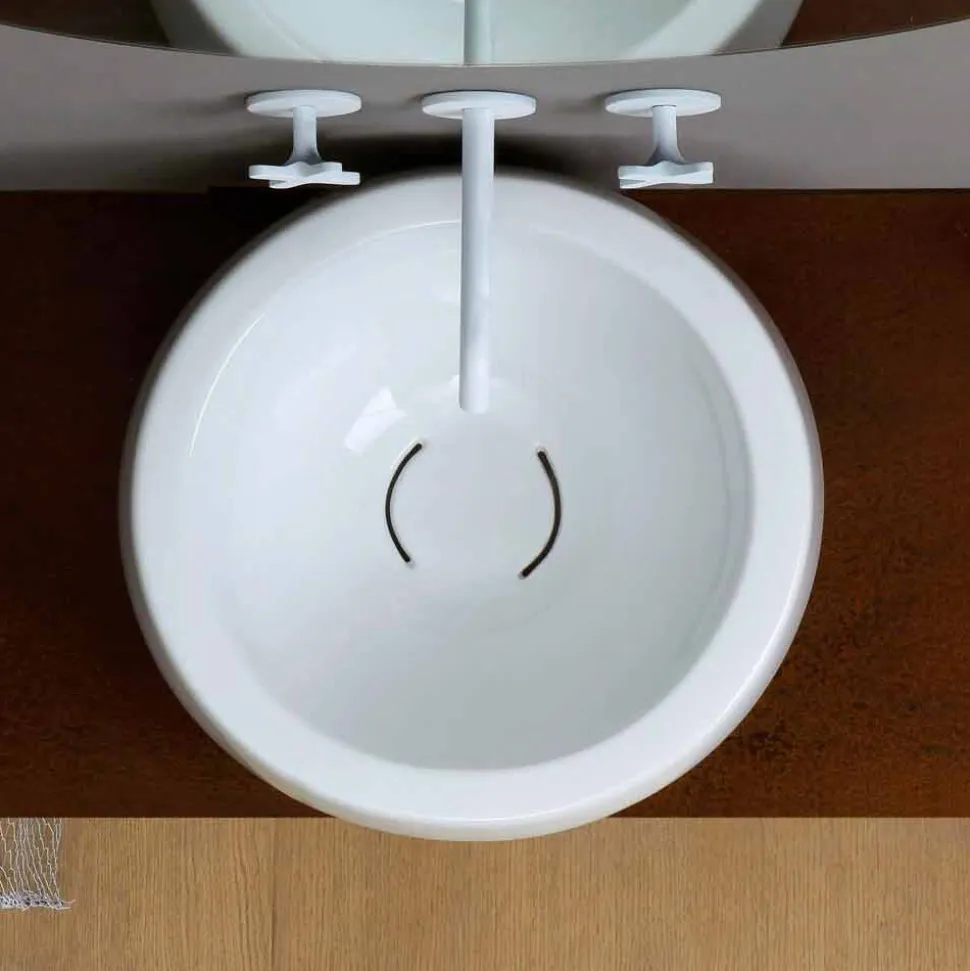 Lavabo da appoggio circolare di design in ceramica made in Italy Elisa