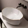 Lavabo da appoggio design ceramica bianco bordo oro made Italy Oscar