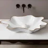 Lavabo da appoggio design ceramica bianco bordo oro made Italy Rayan