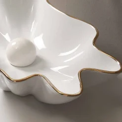 Lavabo da appoggio design ceramica bianco bordo oro made Italy Rayan