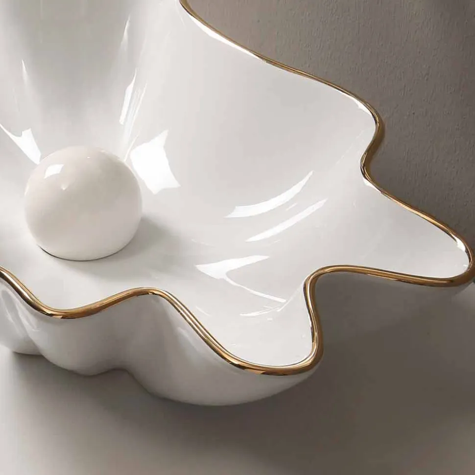 Lavabo da appoggio design ceramica bianco bordo oro made Italy Rayan