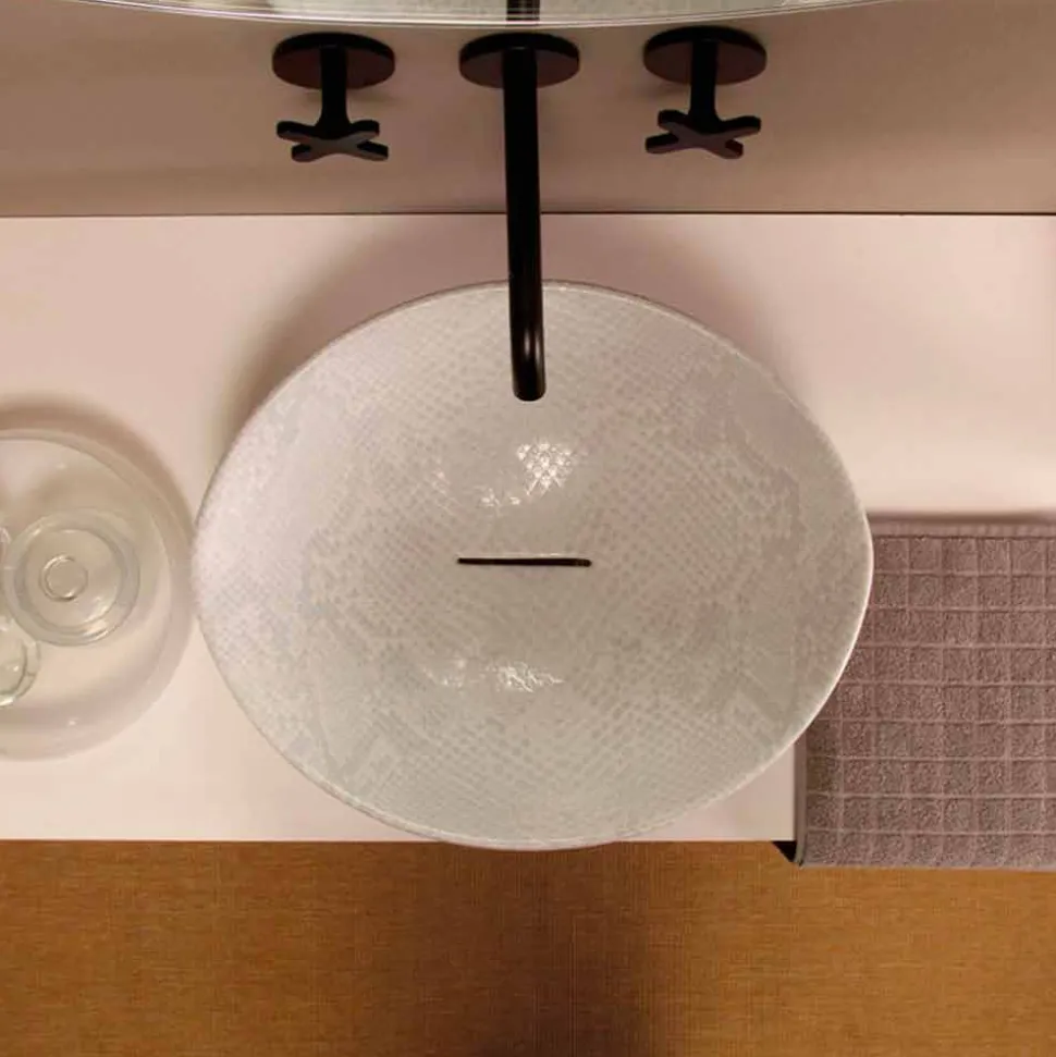 Lavabo da appoggio design ceramica pitonata bianca made Italy Animals