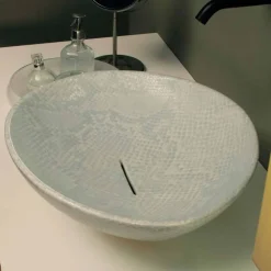 Lavabo da appoggio design ceramica pitonata bianca made Italy Animals