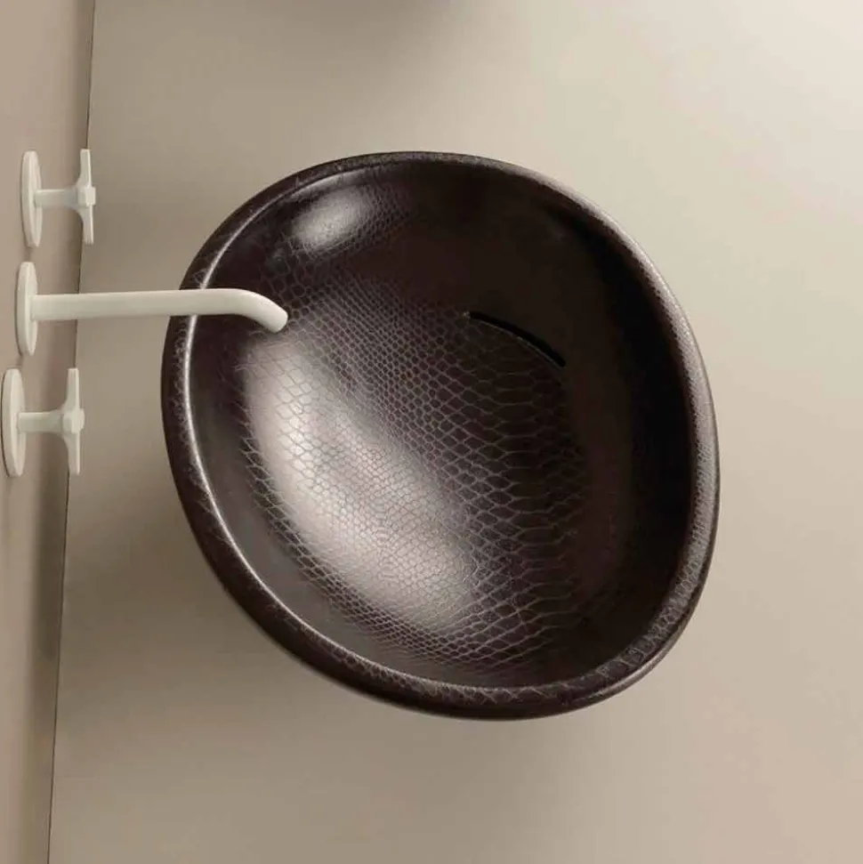 Lavabo da appoggio di design ceramica pitone nero made in Italy Glossy