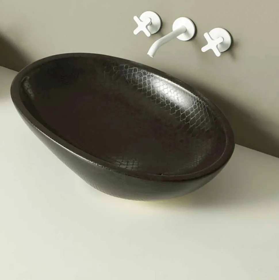 Lavabo da appoggio di design ceramica pitone nero made in Italy Glossy